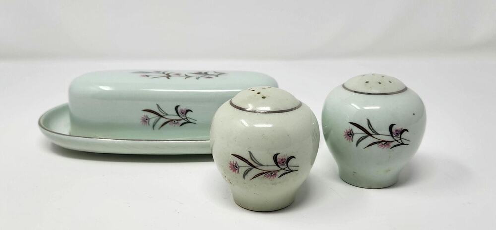 Mid Century Butter Dish and Salt and Pepper Set | Universal Ballerina Mist